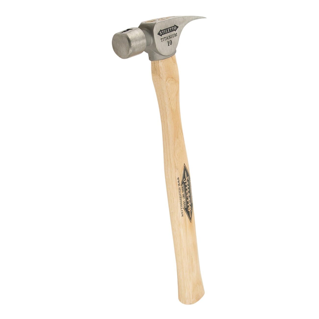 Stiletto® FH10S Heavy Duty Finishing Hammer, 16 in OAL, Smooth Surface, 10 oz Titanium Head, Straight Claw, Hickory Wood Handle